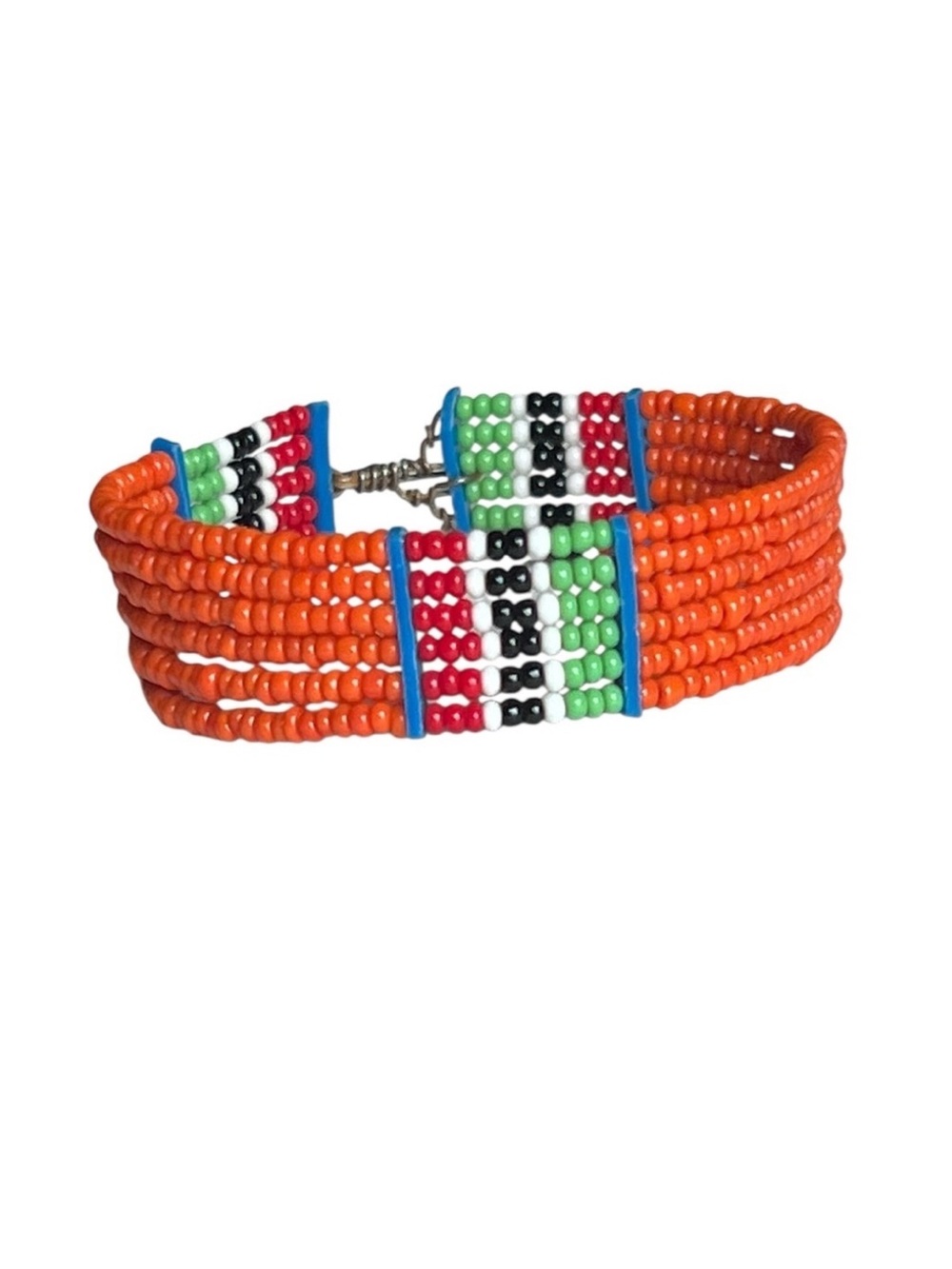 Vibrant Orange Seed Bead Beaded Cuff Bracelet Ethnic Boho Festival